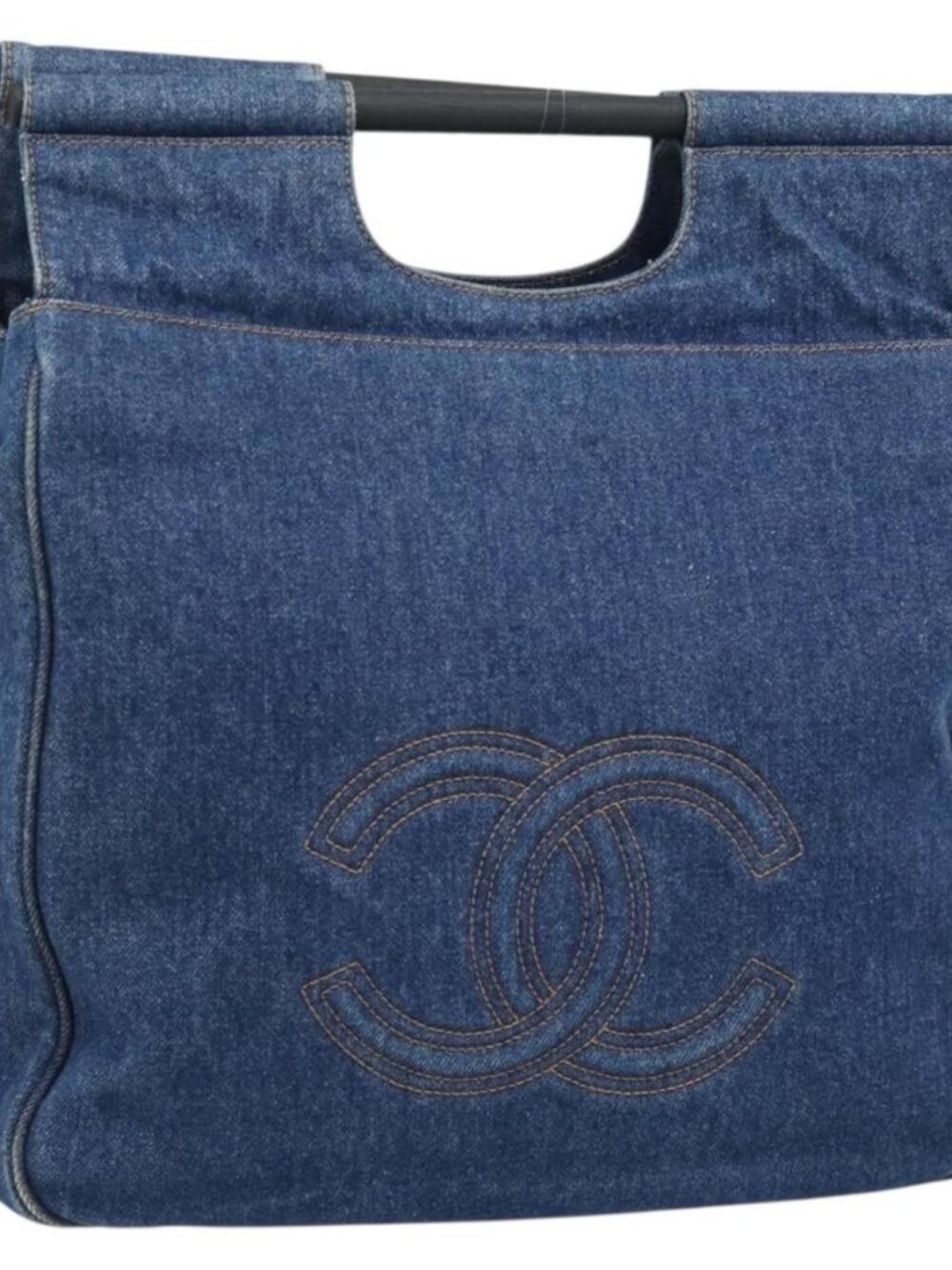 CHANEL Hand Bag Denim Blue Gold CC Auth 187118